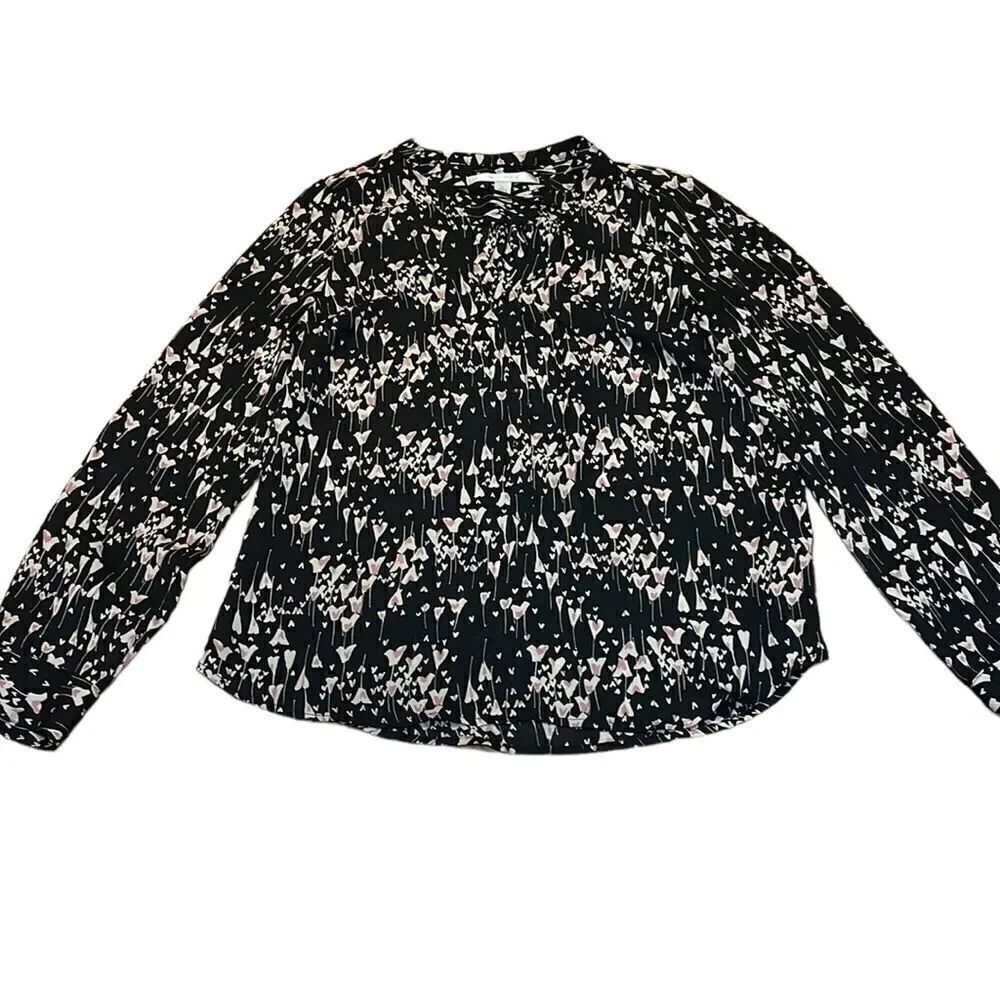 Lauren Conrad Hearts Top, black blouse, Valentine, V-neck, Small